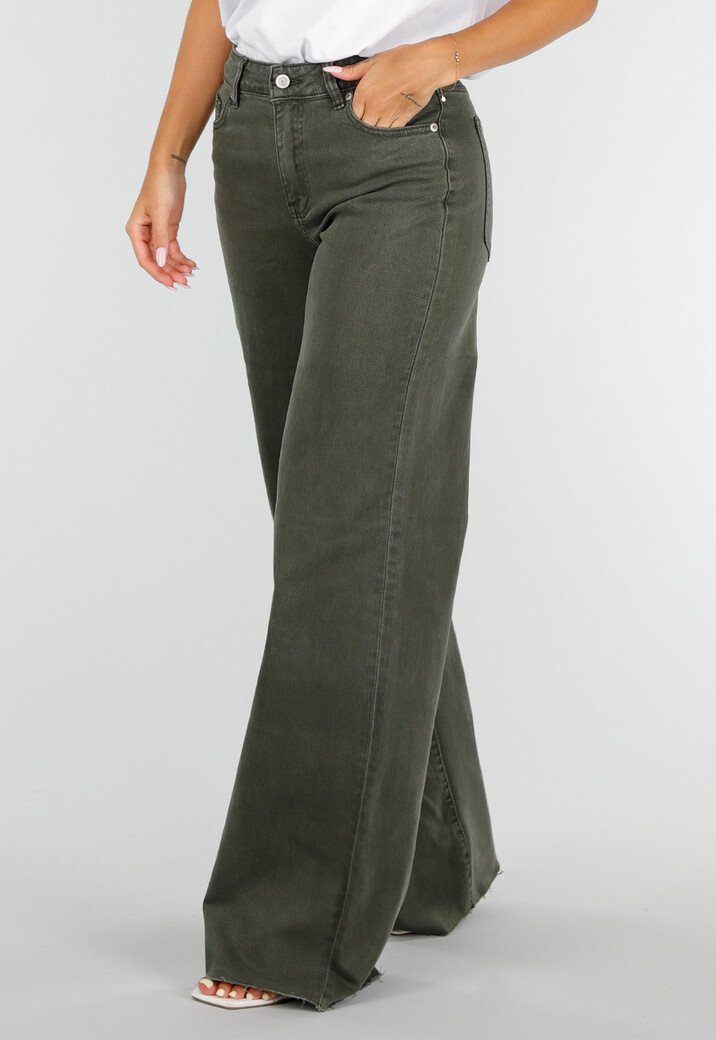 Donkergroene Denim Tall Jeans met Straight Leg, Hoge Taille en Lange Pijpen