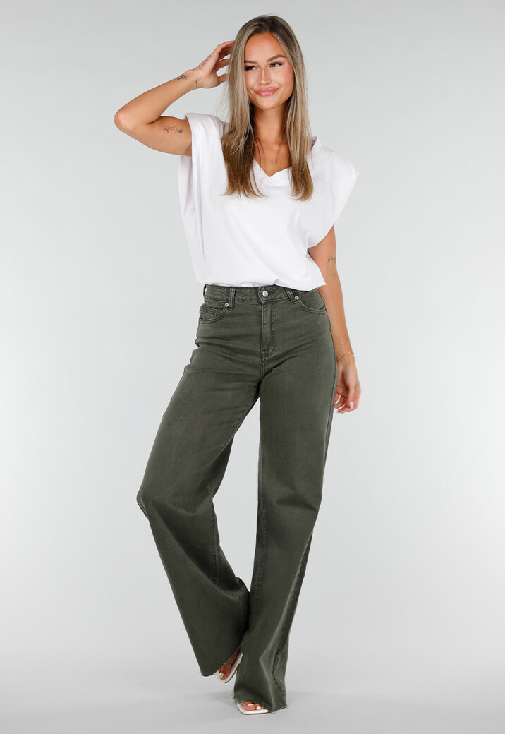 Donkergroene Denim Tall Jeans met Straight Leg, Hoge Taille en Lange Pijpen