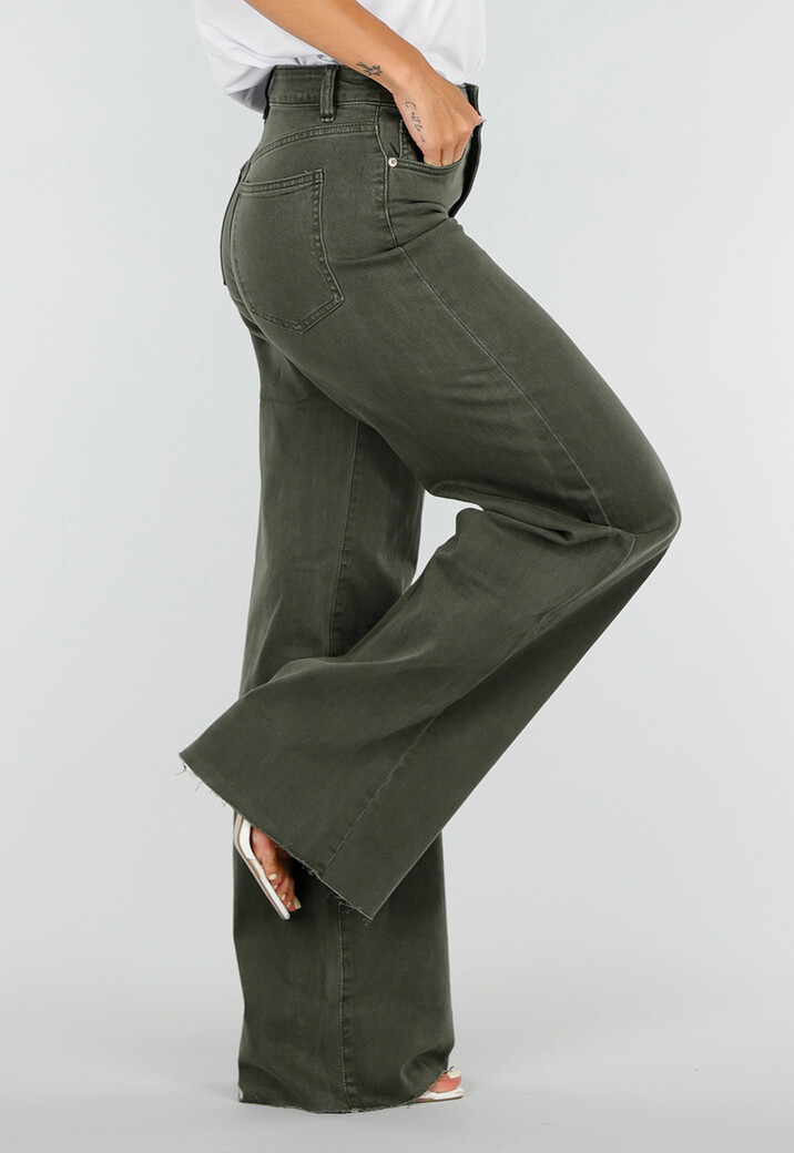 Donkergroene Denim Tall Jeans met Straight Leg, Hoge Taille en Lange Pijpen