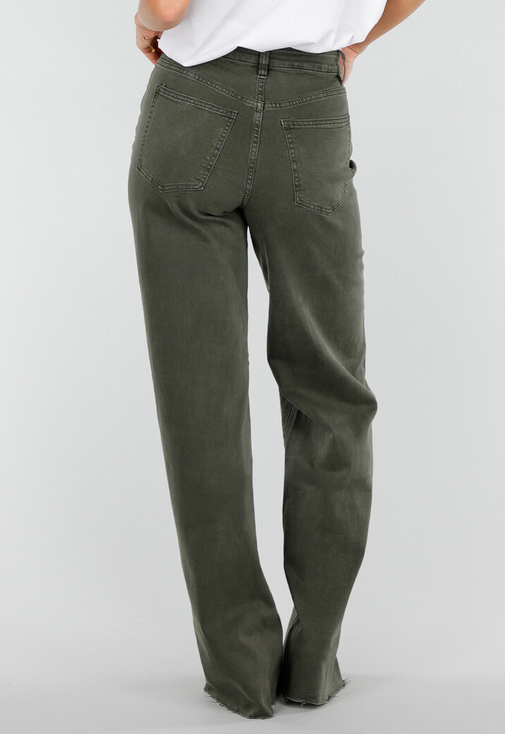 Donkergroene Denim Tall Jeans met Straight Leg, Hoge Taille en Lange Pijpen