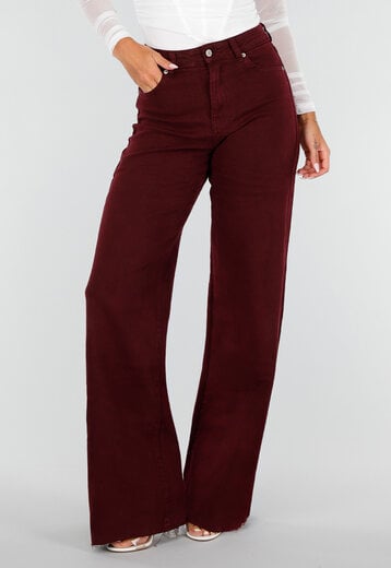 NEW020926 Bordeauxrode Tall Jeans met Straight Leg