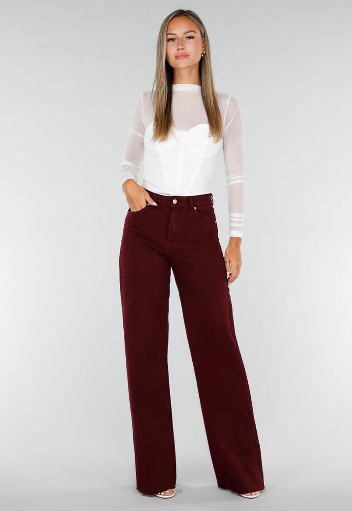 Bordeauxrode Denim Tall Jeans met Straight Leg en Extra Lange Pijpen