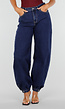 Donkerblauwe Denim Barrel Jeans met Wijde Pijpen en Elastische Enkelboorden