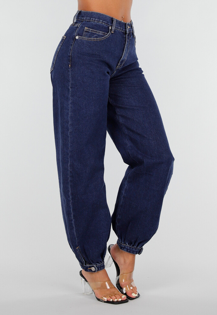 Donkerblauwe Denim Barrel Jeans met Wijde Pijpen en Elastische Enkelboorden