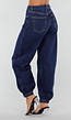 Donkerblauwe Denim Barrel Jeans met Wijde Pijpen en Elastische Enkelboorden
