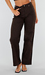 Donkerbruine Denim Straight Leg Jeans met Zwarte Stippen en Hoge Taille