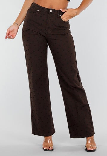 NEW020926 Donkerbruine Straight Leg Jeans met Stippen