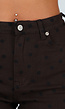 Donkerbruine Denim Straight Leg Jeans met Zwarte Stippen en Hoge Taille