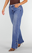 Blauwe Denim Straight Leg Jeans met Knoopbandjes aan de Broekspijpen