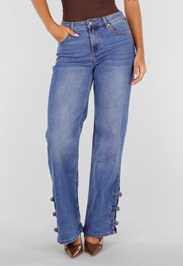 NEW020926 Blauwe Straight Leg Jeans met Knoopdetails