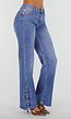 Blauwe Denim Straight Leg Jeans met Knoopbandjes aan de Broekspijpen