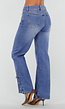 Blauwe Denim Straight Leg Jeans met Knoopbandjes aan de Broekspijpen