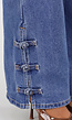 Blauwe Denim Straight Leg Jeans met Knoopbandjes aan de Broekspijpen