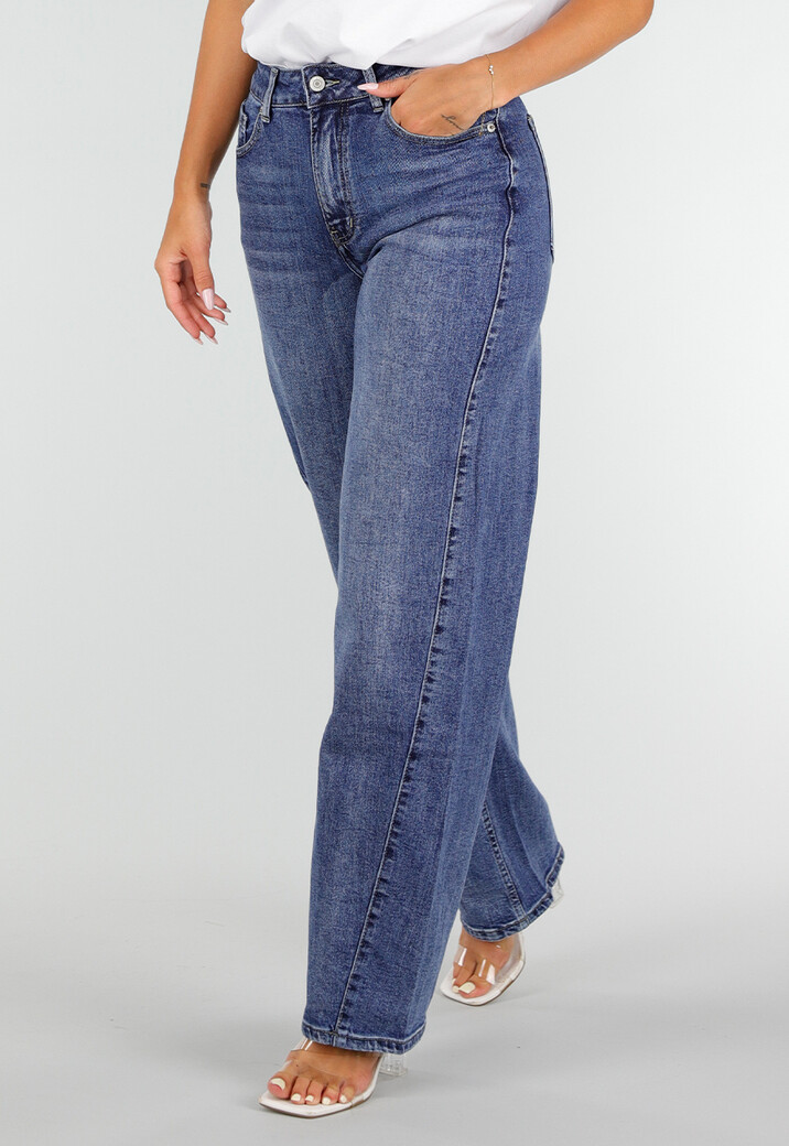 Blauwe Denim Straight Leg Jeans met Hoge Taille en Rechte Pijpen