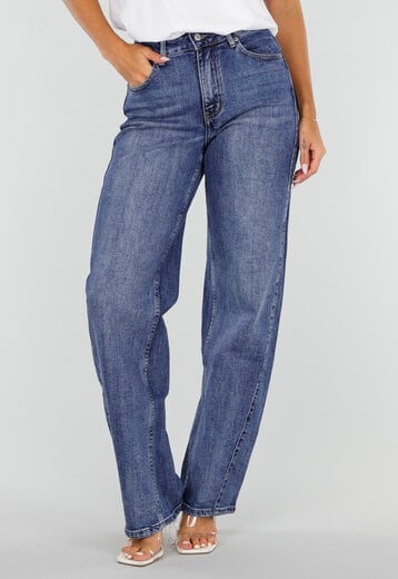 NEW020926 Blauwe Straight Leg Jeans met Hoge Taille