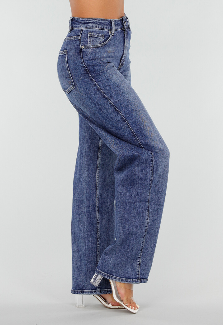 Blauwe Denim Straight Leg Jeans met Hoge Taille en Rechte Pijpen
