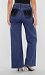 Blauwe Denim Wide Leg Jeans met Zwarte Kanten Achterzakken