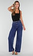 Blauwe Denim Wide Leg Jeans met Zwarte Kanten Achterzakken