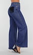 Blauwe Denim Wide Leg Jeans met Zwarte Kanten Achterzakken