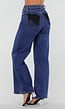 Blauwe Denim Wide Leg Jeans met Zwarte Kanten Achterzakken