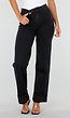 Zwarte Denim Straight Leg Jeans met Brede Omslag