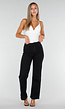 Zwarte Denim Straight Leg Jeans met Brede Omslag