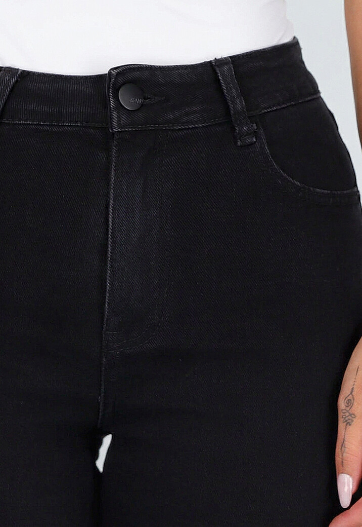 Zwarte Denim Straight Leg Jeans met Brede Omslag