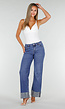 Blauwe Denim Straight Leg Jeans met Glitter Omslag