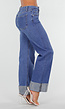 Blauwe Denim Straight Leg Jeans met Glitter Omslag