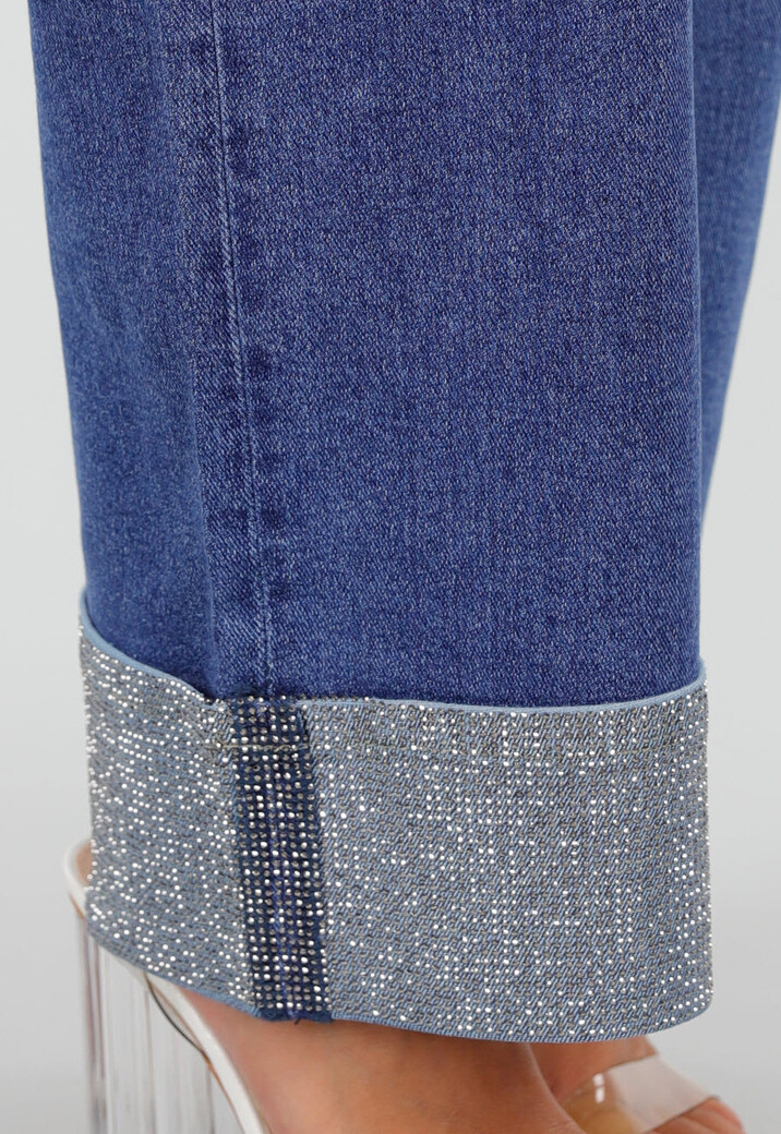 Blauwe Denim Straight Leg Jeans met Glitter Omslag