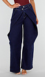Donkerblauwe Wide Leg Jeans met Overslag Tailleband En Zakken