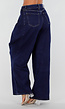 Donkerblauwe Wide Leg Jeans met Overslag Tailleband En Zakken