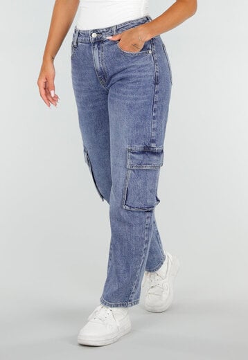 NEW020926 Blauwe Barrel Cargo Jeans