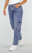 Blauwe Denim Barrel Cargo Jeans met Zijzakken