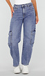 Blauwe Denim Barrel Cargo Jeans met Zijzakken