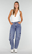 Blauwe Denim Barrel Cargo Jeans met Zijzakken