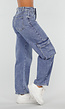 Blauwe Denim Barrel Cargo Jeans met Zijzakken