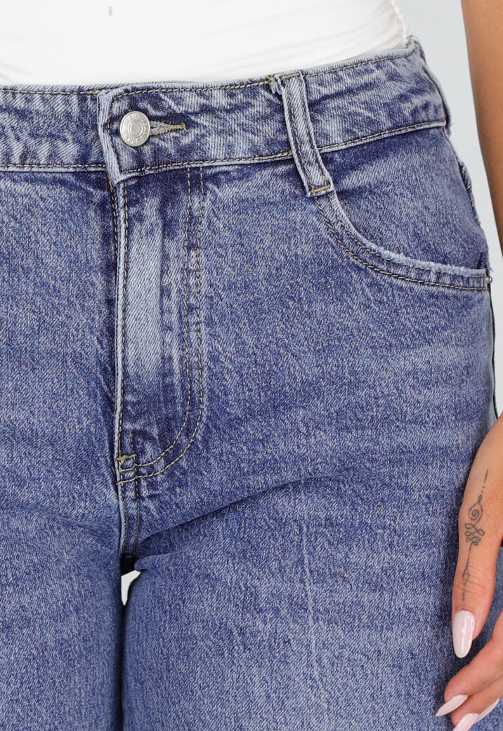 Blauwe Denim Barrel Cargo Jeans met Zijzakken