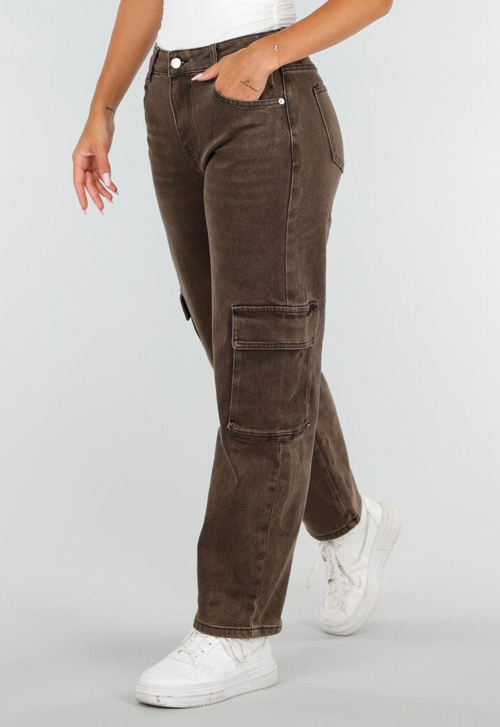 Bruine Denim Cargo Barrel Jeans met Zijzakken