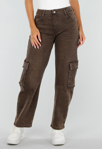 NEW020926 Bruine Denim Cargo Barrel Jeans