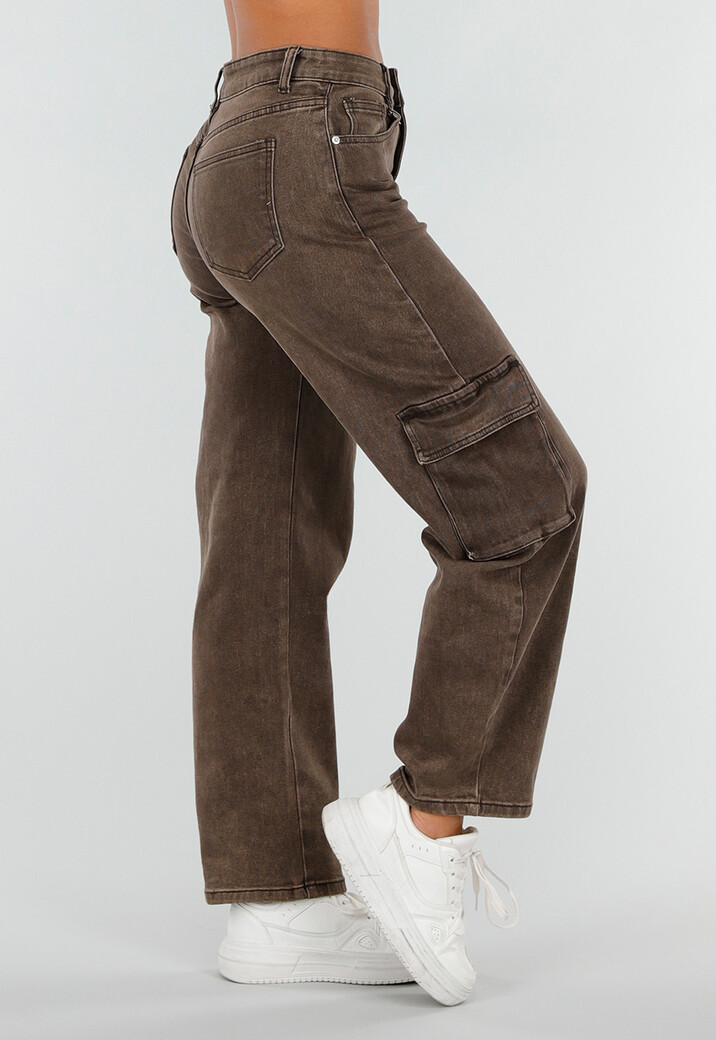 Bruine Denim Cargo Barrel Jeans met Zijzakken