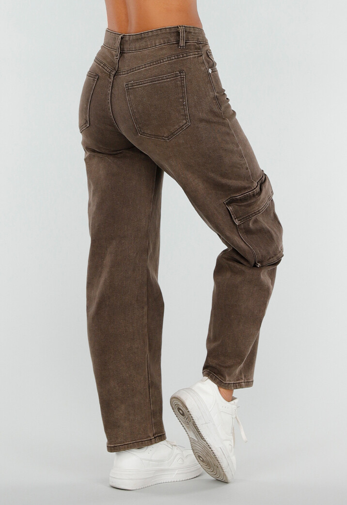 Bruine Denim Cargo Barrel Jeans met Zijzakken