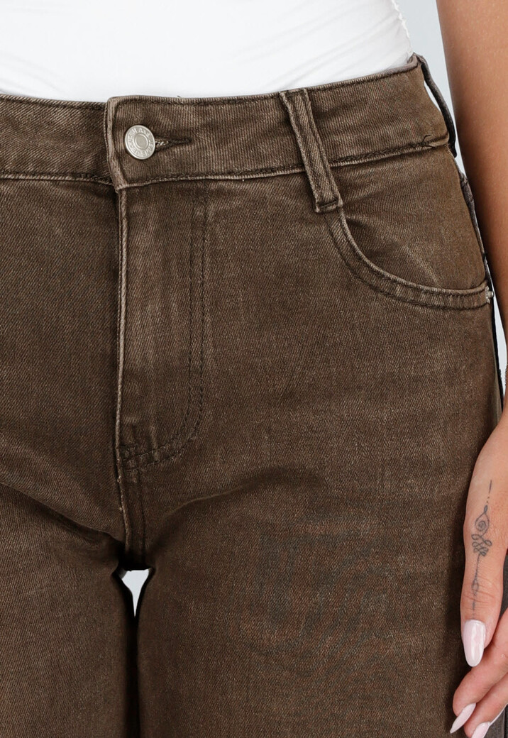 Bruine Denim Cargo Barrel Jeans met Zijzakken