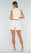 Beige Mouwloze Playsuit met V-Hals, Kraag en Bruine Riem