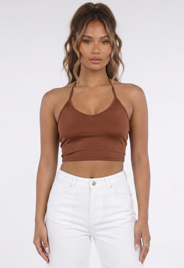 Bruine Halter Franjetop met Padded Ondertop