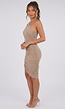 Geplooide Asymmetrische One Shoulder Taupe Bodycon Jurk