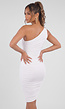 Gedrapeerde Asymmetrische Witte Jurk met One Shoulder