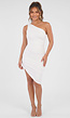 Gedrapeerde Asymmetrische Witte Jurk met One Shoulder