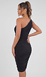 One Shoulder Zwarte Bodycon Jurk met Plooien