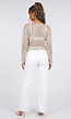 Beige Glitter Top met Lange Mouwen en Ronde Hals